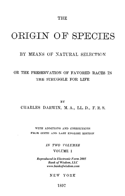 (image for) The Origin of Species, Vol. 1 of 2 Vols.